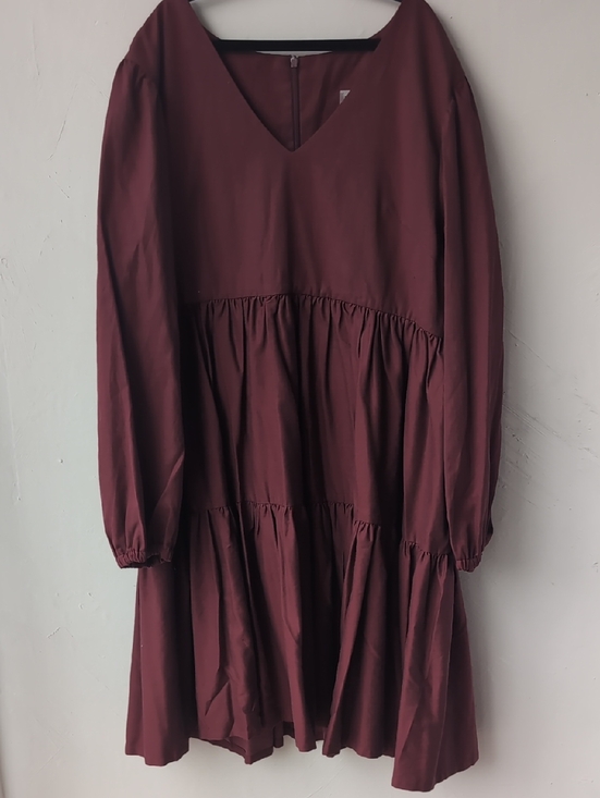 Emma Knudsen Dresses & Skirts - V-Neck Tiered Long Sleeve Dress - Wine